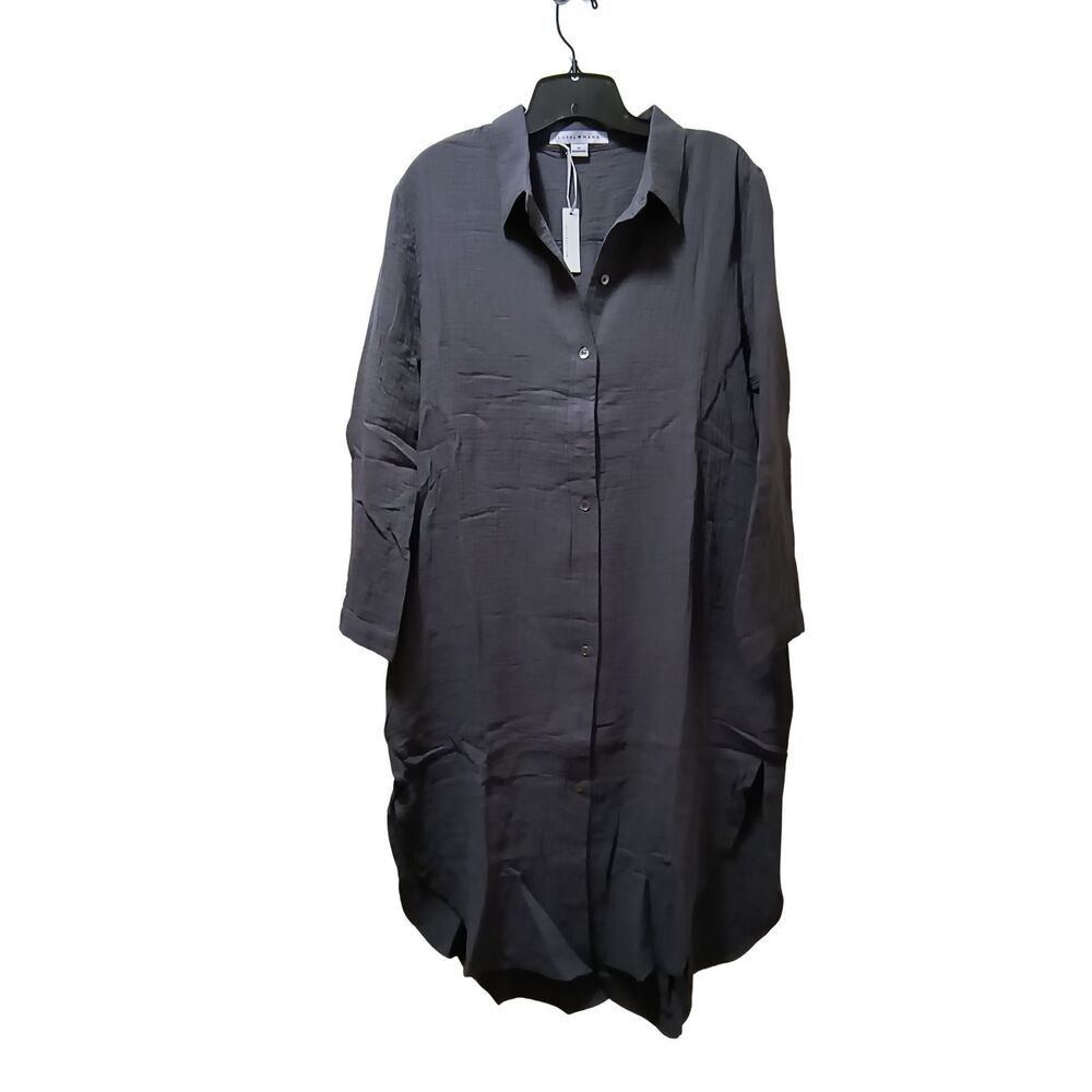 Loyal Hana Carissa Maternity Nursing Shirtdress M Charcoal Cotton Crinkle NWT